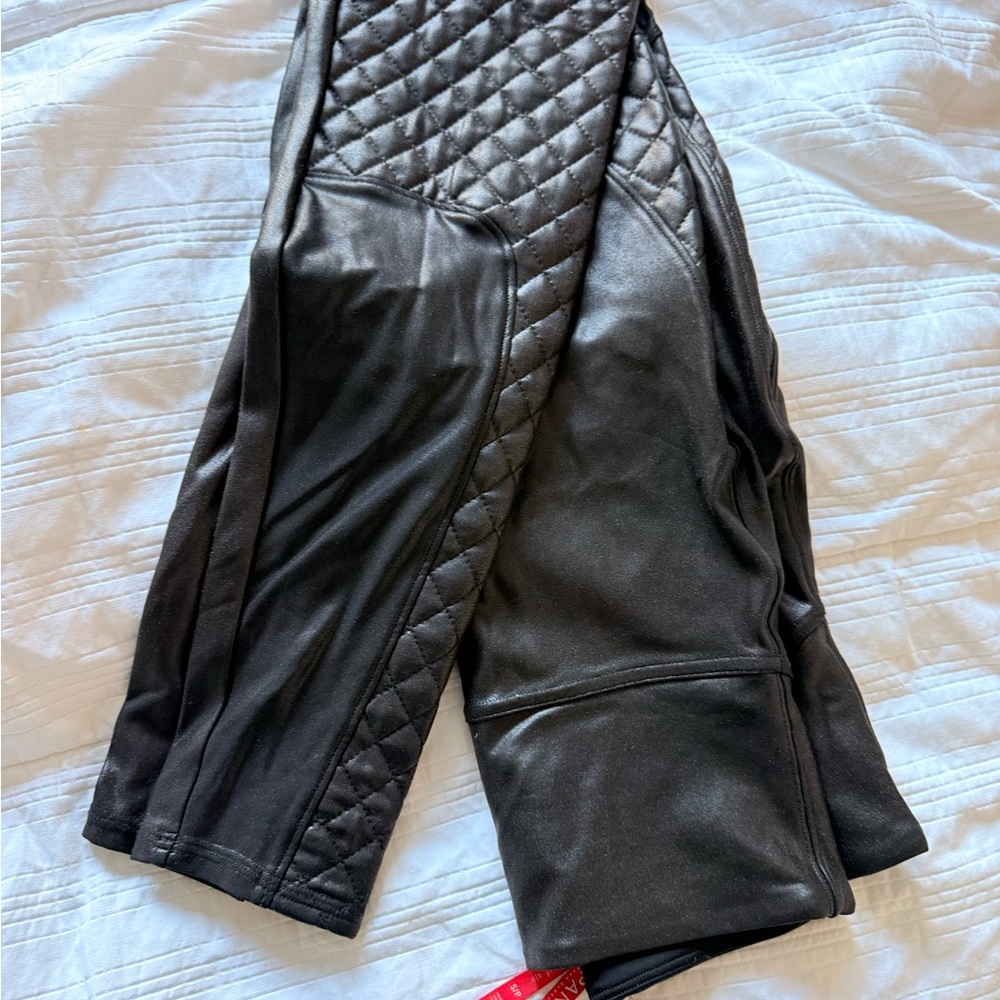 Spanx Black Quilted Moto Faux Leather Leggings